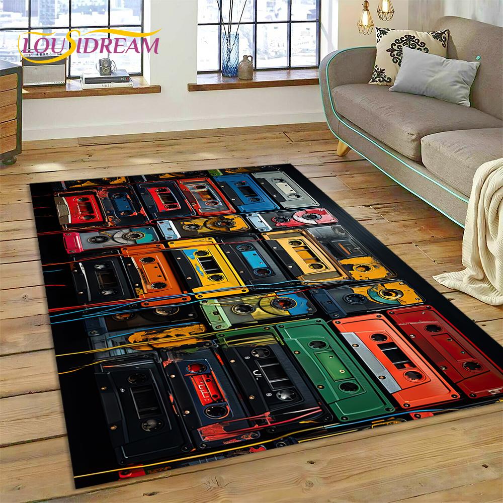Alfombra con grabadora de casete de música 3D, instrumento de CD retro, para dormitorio, sala de estar, decoración del sofá del hogar, alfombra de suelo para decoración infantil