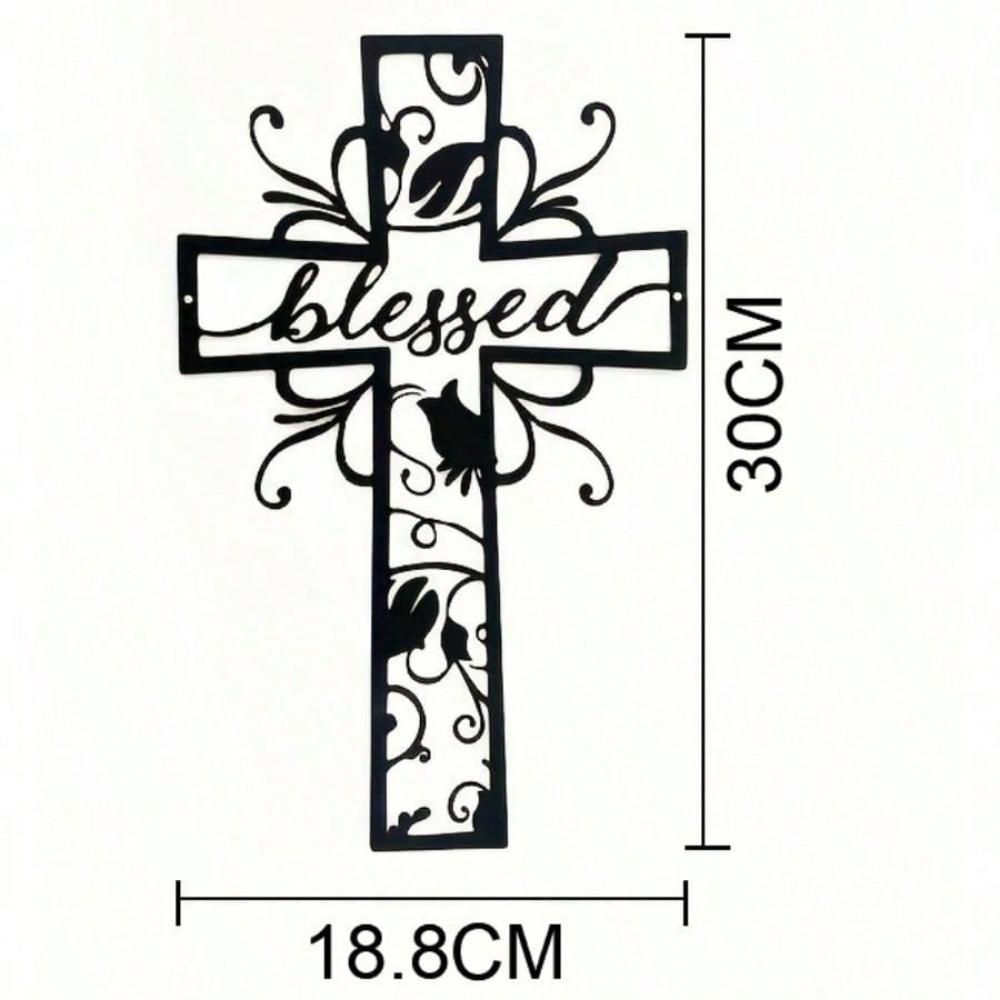 1 PC Blessed Cross with Lucky Clover and Good Looking Decorative Branch Pattern Metal Wall Art Modern Home Decor for Bedroom, Living Room, or Bathroom