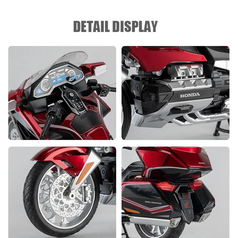 1/11 Scale Motorcycle Honda Gold Wing  GL800 2021 Model Toys Alloy Diecast Sound Light Shock Absorption Simulation Motorbikes Presents
