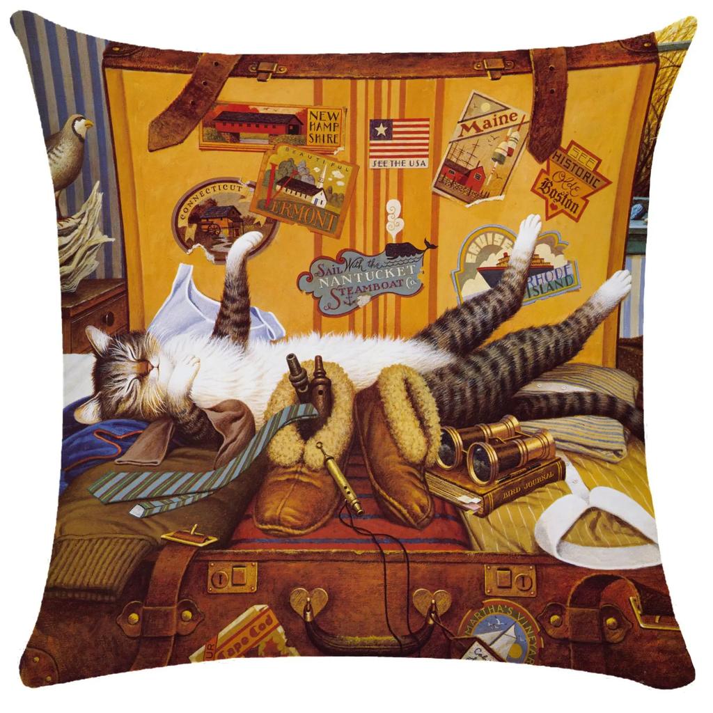 Cute Kitten Pillowcase Funny Cat Painting Throw for Bed Sofa Living Room