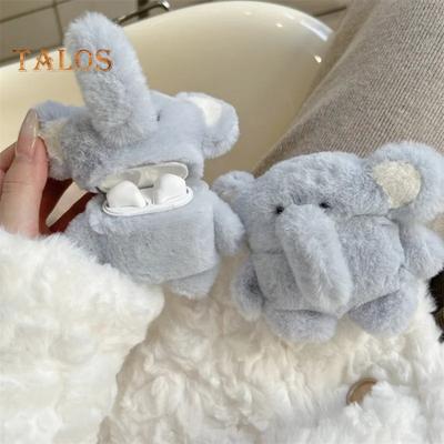 Plush Blue Elephant Earphone Case for Airpods 3D Cartoon Fur Animal Headphone Cover for Women Girls
