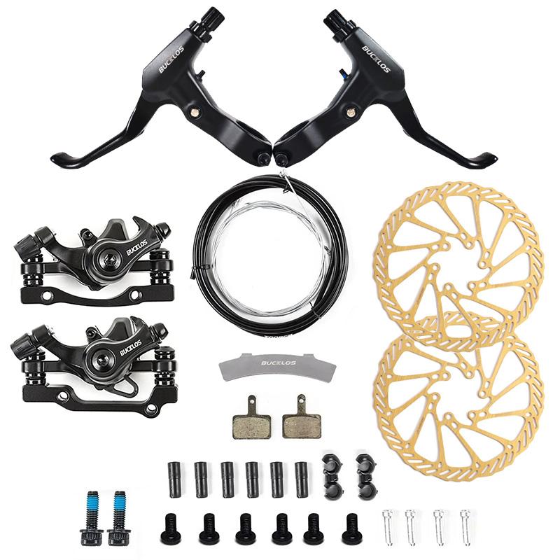 BUCKLOS Mtb Mechanical Disc Brake Caliper Set Bike Brake Levers with Cable Front Rear Bicycle Disc Brake Rotors Cycling Parts