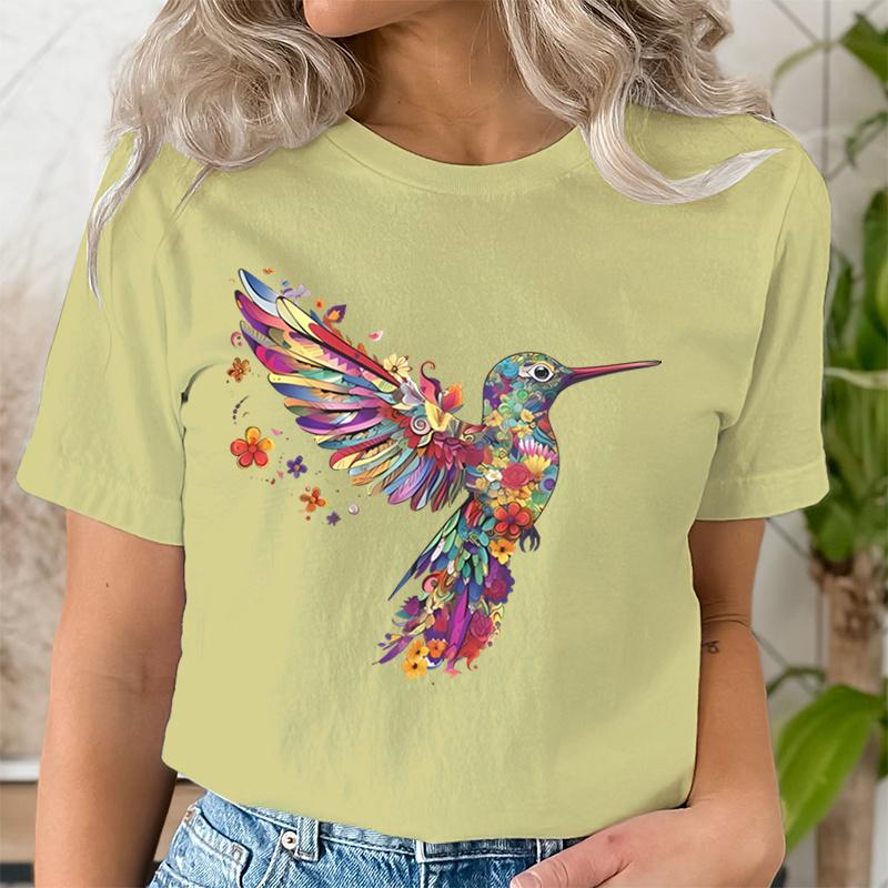 

Колибри и цветочный женская футболка черная повседневная винтажная футболка акварельный животный птица 3D принт женская футболка 6XL