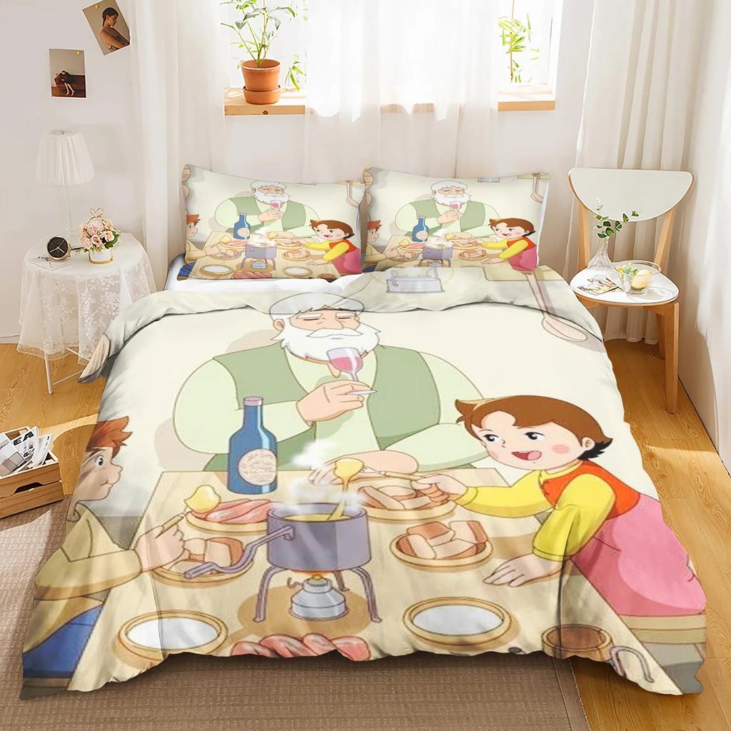 Catoon 3D Gedruckte Bettbezug Kissenbezug Heidi Mädchen Bettwäsche Set Jugend Kinder Mädchen Jungen Geburtstag Schlafzimmer Dekoration 2/3 Stück Set