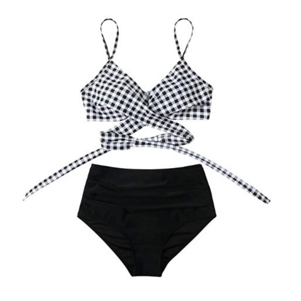 Europäischer und amerikanischer Bikini-Badeanzug für Damen mit hoher Taille und geteilter Cross-Bag