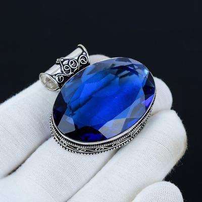 Ciondolo topazio blu di Londra, ciondolo in argento sterling 925, ciondolo gioielli fatti a mano, ciondolo antico, ciondolo pietra preziosa blu, regalo per la mamma