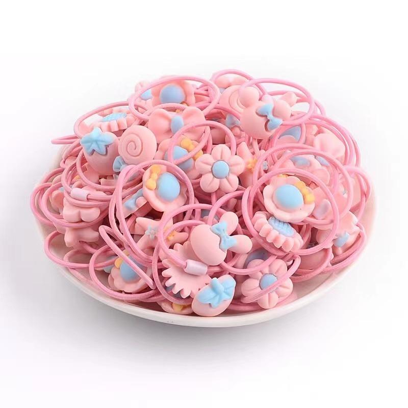 20Pcs/ Box Cartoon Bow Flower Star Elastic Hair Bands Girls Hair Scrunchies Ties Rabbit Rubber Band