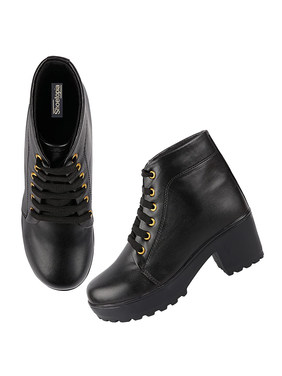 Shoetopia Женские короткие ботильоны на массивном каблуке с нескользящей подошвой, удобные модные ботильоны на щиколотку | Мягкая амортизирующая подошва | Для повседневной носки, вечеринок и зимы EU41 : 24CM чёрный