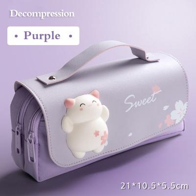 Cute Cat Decompression Double-Layer Pencil Bag Portable Girl Kawaii Stationery