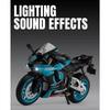1/9 Yamaha YZF-R1M Legierung Sportmotorrad Diecasts Metall Straßenrenn-Motorradmodell Hohe Simulation Ton und Licht Kinderspielzeug Geschenk