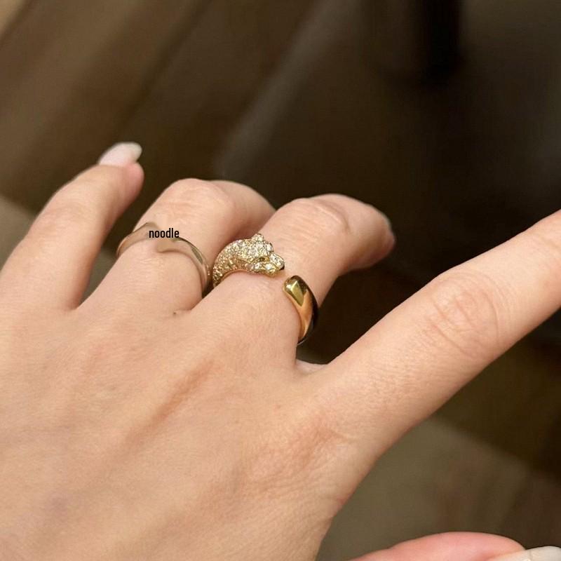 Inele Leopard Elegant placat cu Aur Roz 18K cu Diamante – Design Vintage pentru Cupluri, Stil Deschis pentru Bărbați și Femei.