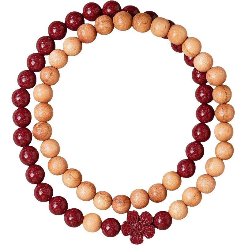 Cinnabar Purple-Gold Sand Multi-Circle Peach Wood Bracelet for Women, Zodiac Style