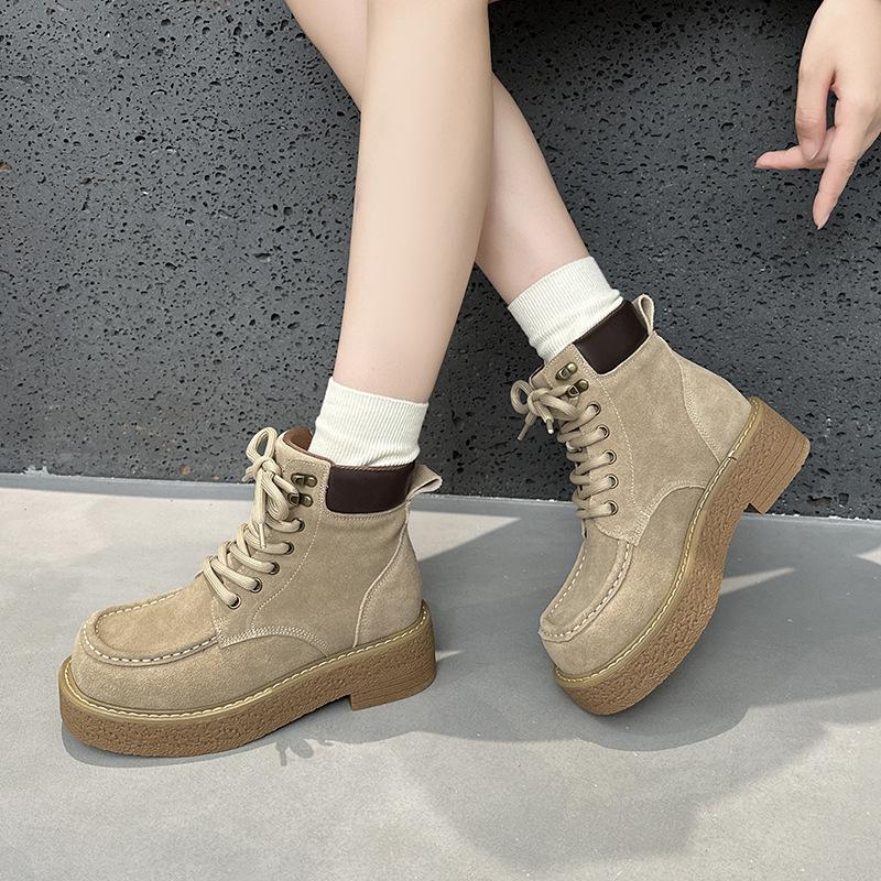 Leather Martin boots women's autumn and winter new retro British style short boots outdoor fashion casual big yellow boots women's