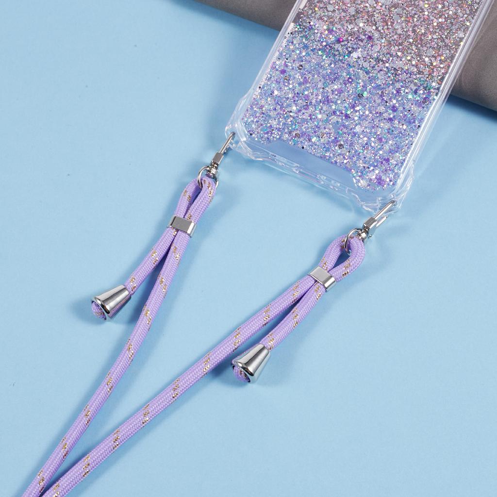 For Samsung Galaxy S24+ Cover Gradient Shockproof TPU+Acrylic Cell Phone Case with Carrying Strap