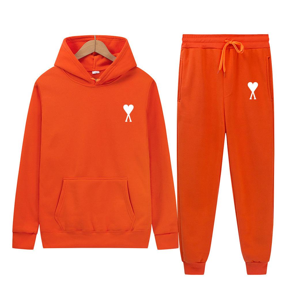 Trendy Classic Style With Heart Print Both Men Women Couple Hooded Sweatshirt Set