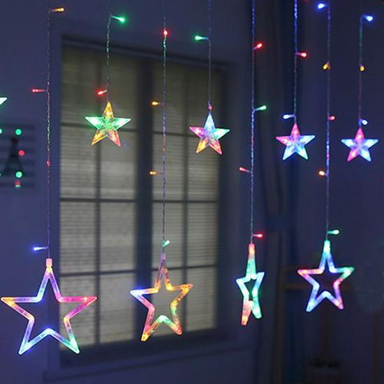 LED Moon & Star Curtain Lights, Waterproof Outdoor String Lights for Holiday and Room Décor