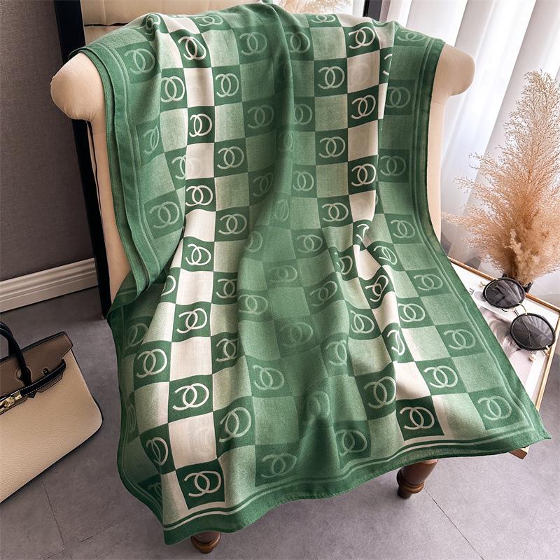 New gradual change plaid lengthened printed silk scarf scarf scarf neck cotton and linen sunscreen shawl versatile autumn and winter headscarf women