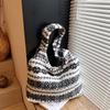 Women's Striped Plush Shopper Tote Bag Lightweight Large Capacity Ethnic Style Shoulder Bag Fluffy Casual Winter Underarm Bags