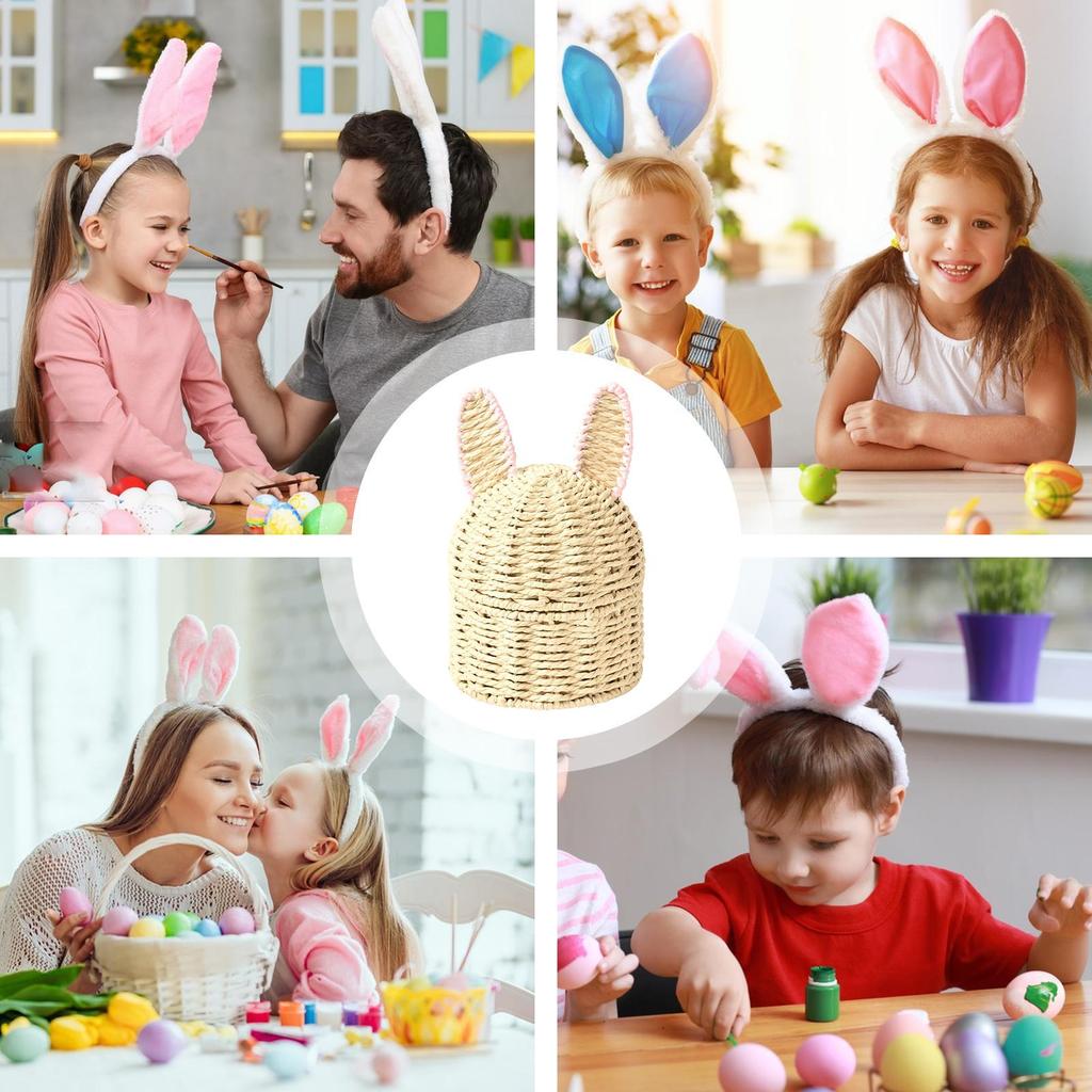 Koszyk Wielkanocny Króliczek Ręcznie Pleciony Pojemnik na Przekąski Ręcznie Pleciony Koszyk na Owoce Dla Właścicieli Domów Planerów Imprez Stół Jadalny Weranda