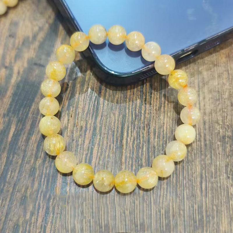 8mm Yellow Rutilated Quartz Crystal Bead Bracelet - Natural Single Loop