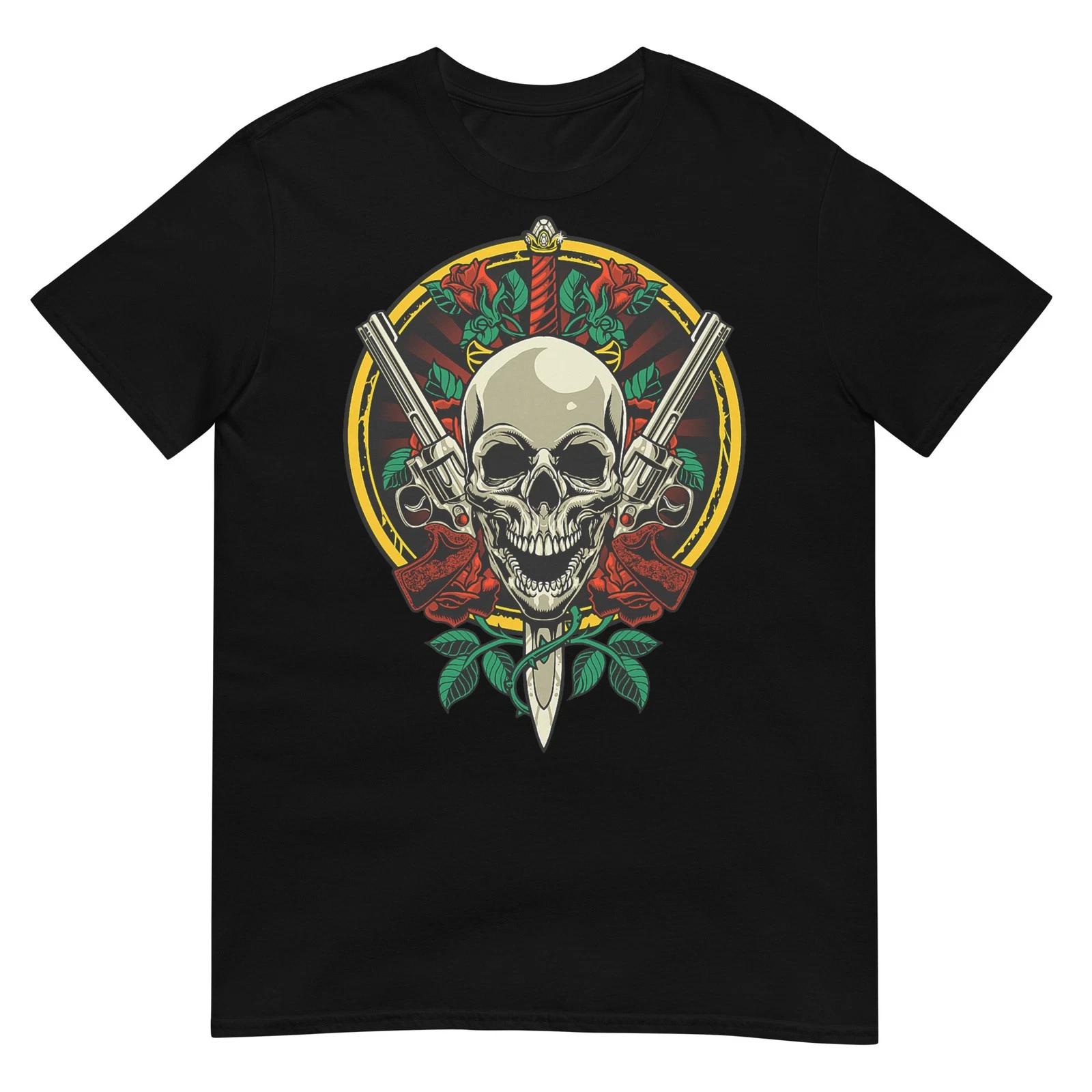 

Skull Face with Roses - 80s 90s Rock Music Guns and Skull T-Shirt 4XL