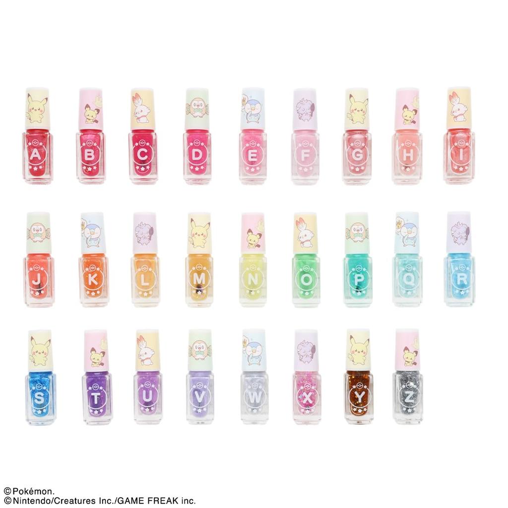 Shobido Pokémon Poke Piece Peel-Off Nail Polish Set (26 Colors) with Alphabet
