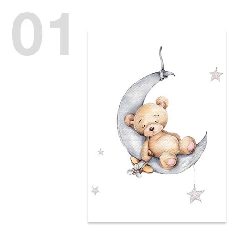 Custom Kids Name Canvas Paintings Cute Teddy Bear and Rabbit Nursery Wall Art Posters Prints Mural Pictures Baby and Kids Room