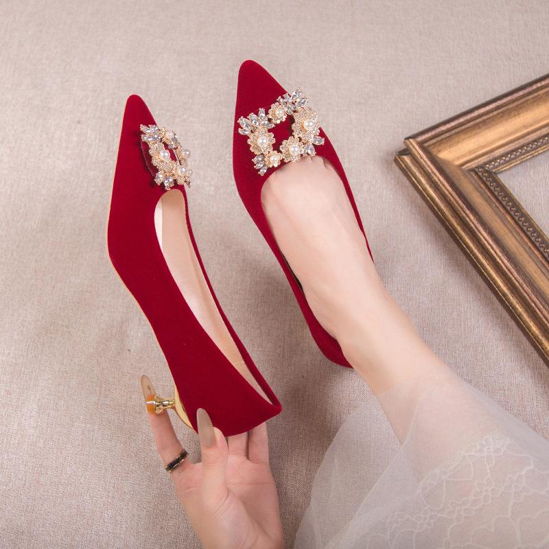Korean Version of Niche Stiletto Wedding Shoes Bridal Shoes Xiuhe Wedding Dress 2024 New Models Are Not Tired Feet Chinese Wedding High Heels