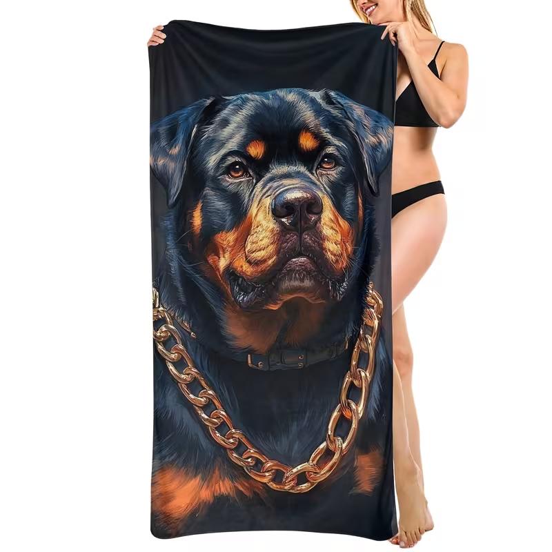 

A Microfiber Beach Towel with A Lifelike Rottweiler Dog Lightweight and Highly Absorbent Travel Swimming Beach Outings Towels W40*H60(CM)