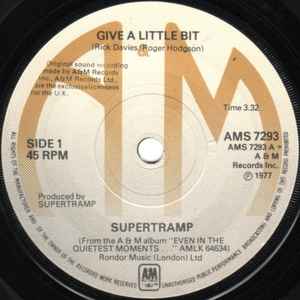 

7inch Record SUPERTRAMP - Give A Little Bit AMS7293 A&M Records 1977 UK Rock Used
