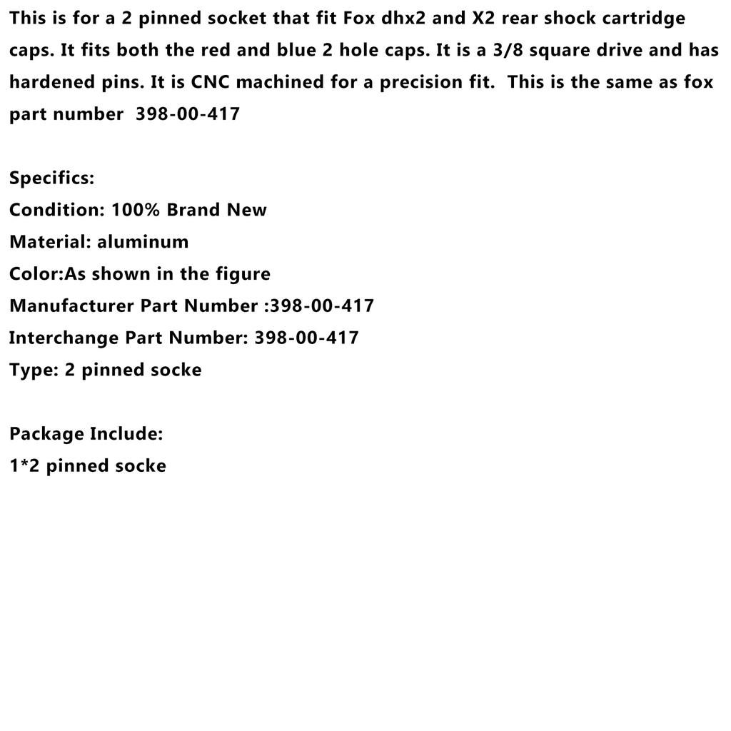 2016-2020 2 Pin Shock Cartridge Cap Tool/socket-Like #398-00-417 For Fox X2/DHx2