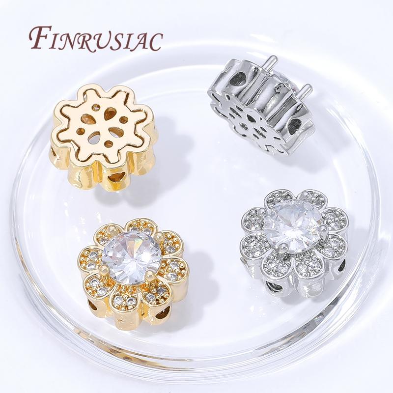 Style Multiple Plaqué Or 14K Perles Zircon pour Fabrication de Bijoux, Perles Espacement Métal, Perles Fleurs Rondes Séparateurs Accessoires DIY