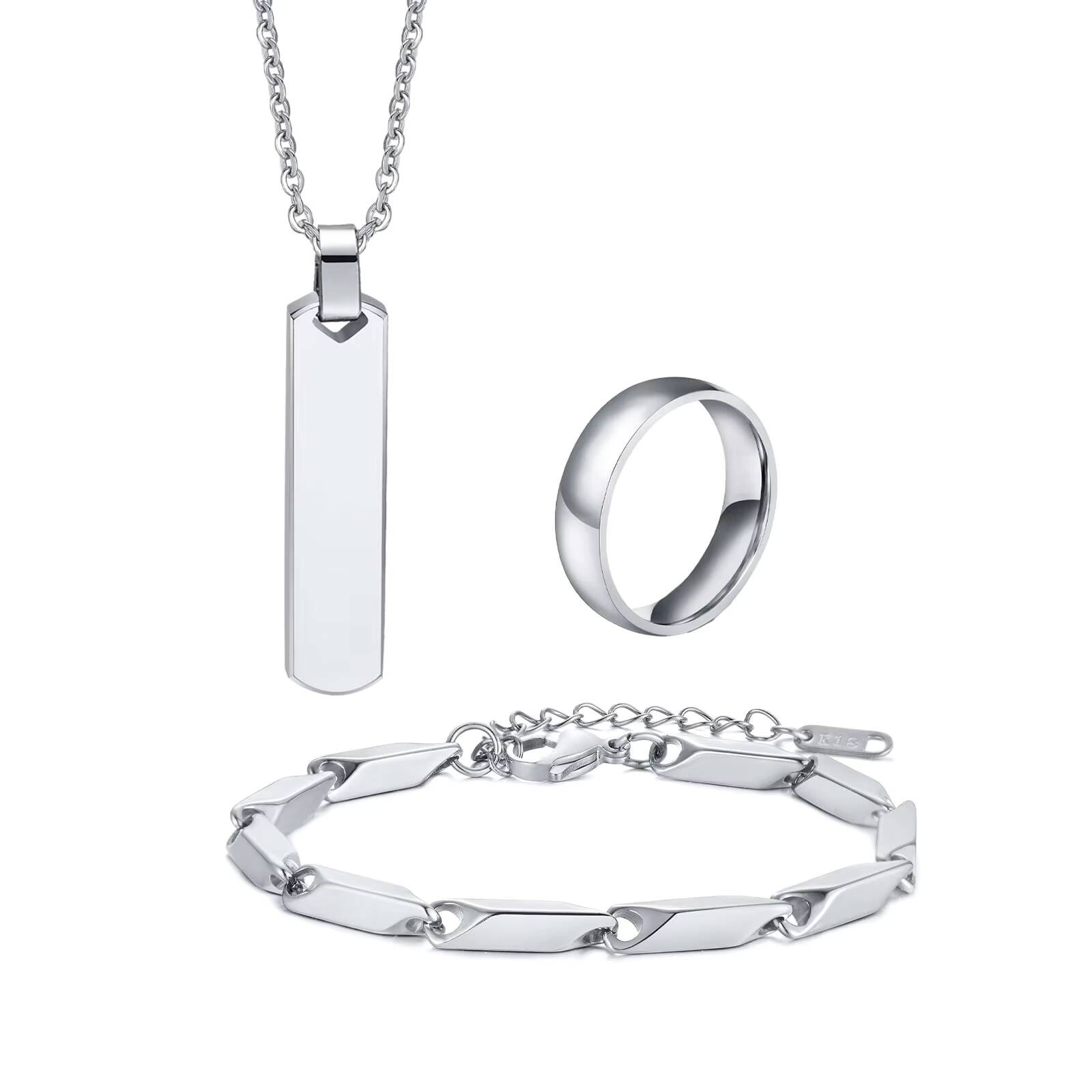 

Vnox 3pcs/Set Necklace Ring Bracelet Set for Men Boys, Trendy Silver Black Gold Color Stainless Steel Waterproof Jewelry Set New 7