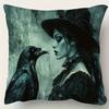 1pc Victorian Witch and Crow Art Printed Plush Decorative Pillowcase, 45.72x45.72 Cm, Traditional Style, Machine Washable, Zipper Closure, Polyester, 