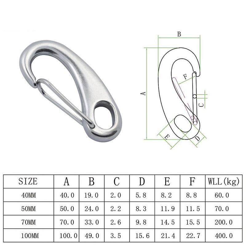 1PCS  Egg Shape Snap Hooks 304 Stainless Steel 40mm 50mm 70mm 100mm Length Safety Metal Quick Release Spring Snap Hook Link
