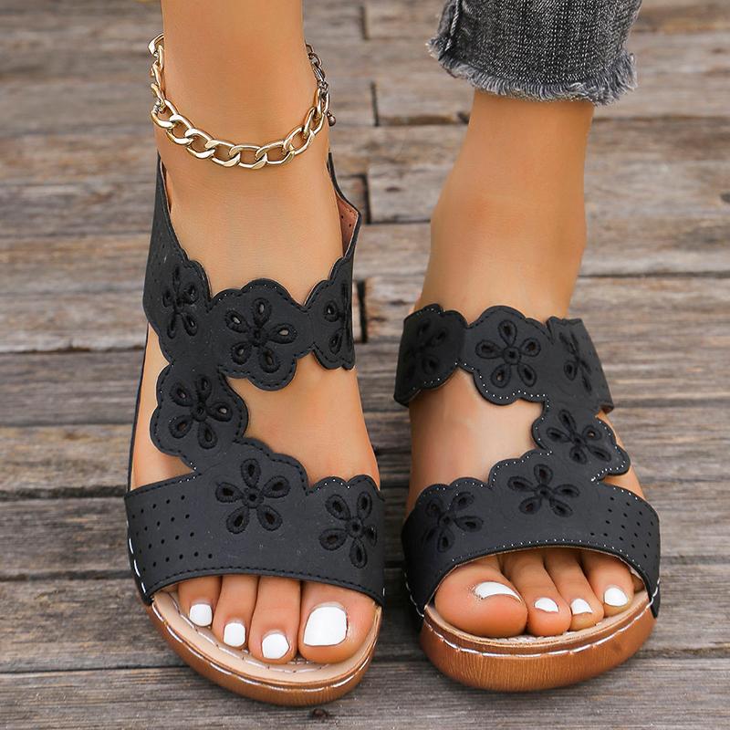 

Женские тапочки Lucyever Retro с вышивкой цветов, летние легкие босоножки на танкетке, женские туфли на платформе больших размеров 43 36 чёрный