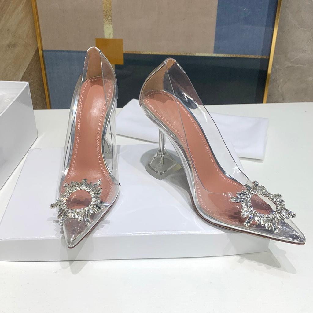 Fashion Star Stil Kristall Sonnenblume Transparentes PVC Damen Pumps Luxus Strasssteine Hohe Absätze Hochzeit Abschlussball Sommer Büro Dame Schuhe