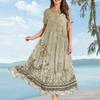 Bohemian Floral Summer Beach Dress Women Casual Loose Long Maxi Swing Short Sleeve