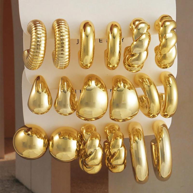 18 Pcs/Set Large C-Shape Teardrop Hoop Earrings for Women Fashion Gold Color Exaggerated Twist Earring Daily Wear Jewelry Gifts