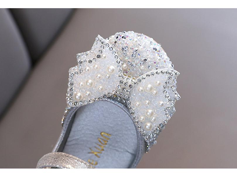 2025 Spring/Summer Girls' Korean Style Rhinestone Bow Square Toe Leather Dance Shoes