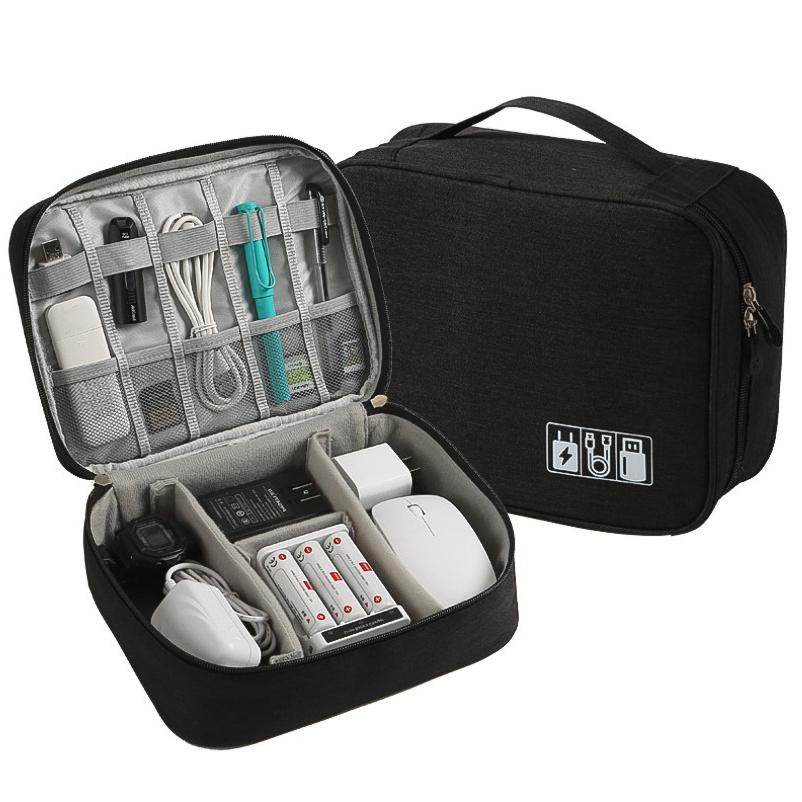 

Портативная сумка для хранения кабелей USB, органайзер для путешествий, органайзер для цифровой электроники, водонепроницаемая сумка для хранения кабелей чёрный