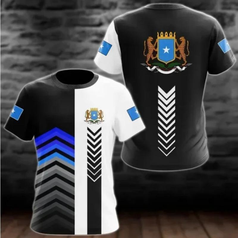 Kinder-T-Shirts für den Sommer, Rundhalsausschnitt, 3D-Muster mit somalischem Flaggenemblem, bedruckt, modisch, lässig, kurzärmelig, für Kinder und Jungen
