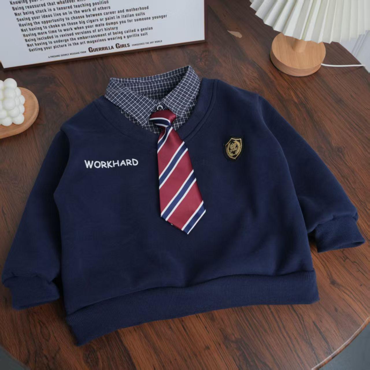 

Boys Autumn/Winter Long Sleeve Polo Hoodie with Tie and Velvety Inner Layer 110 cm