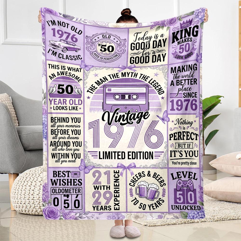 Vintage 1976 Milestone Birthday Flannel Blanket-Soft and Suitable for Sofas,Beds,Offices,Travel,All Seasons,Great Gift for Holidays and Birthdays.