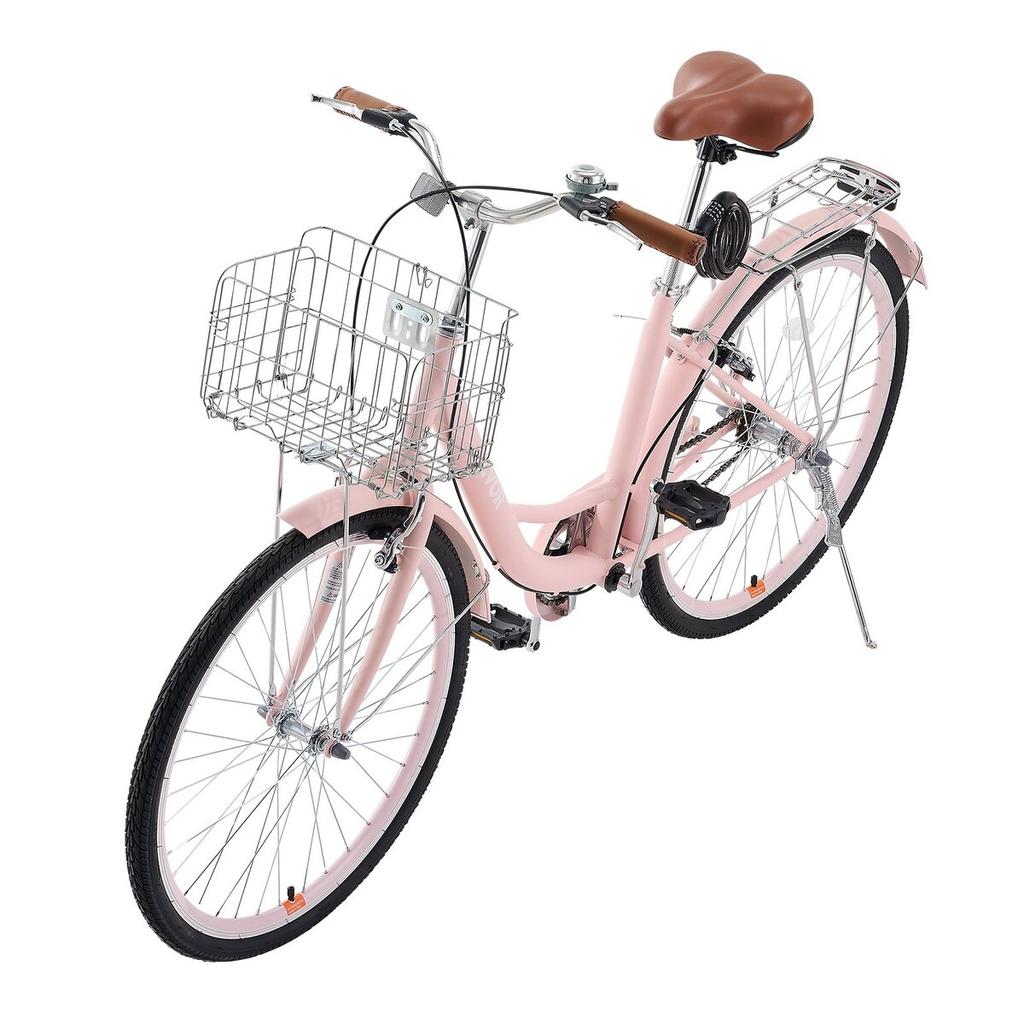 26-Zoll Cruiser Fahrrad 1-Gang Rosa Beach Cruiser Fahrrad mit Korb