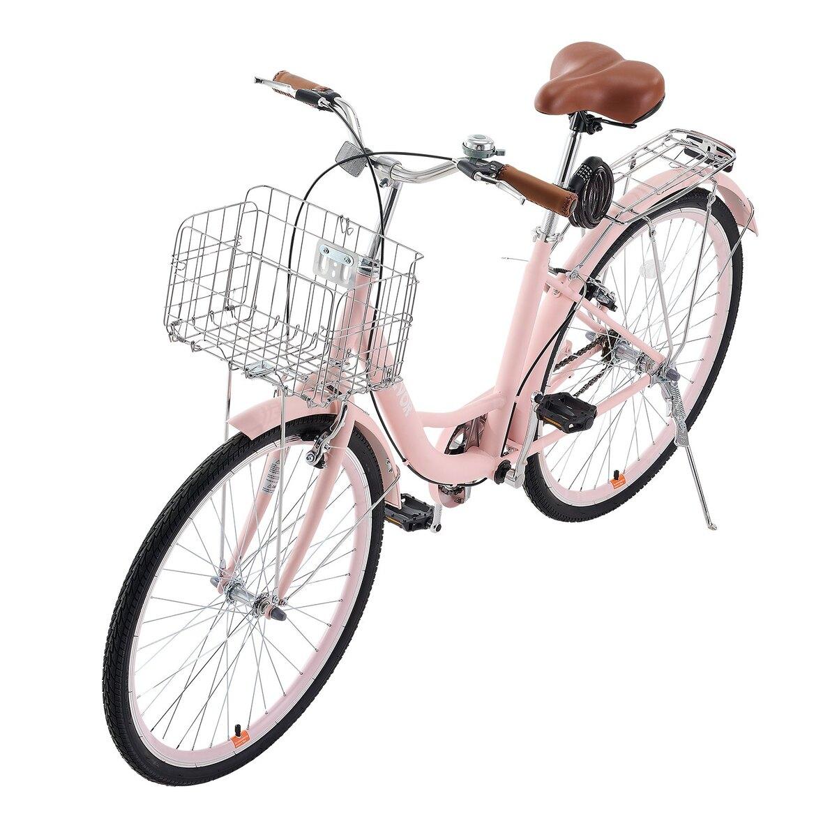 Bicicletta Cruiser da 26 pollici a 1 velocità Rosa Beach Cruiser con Cestino