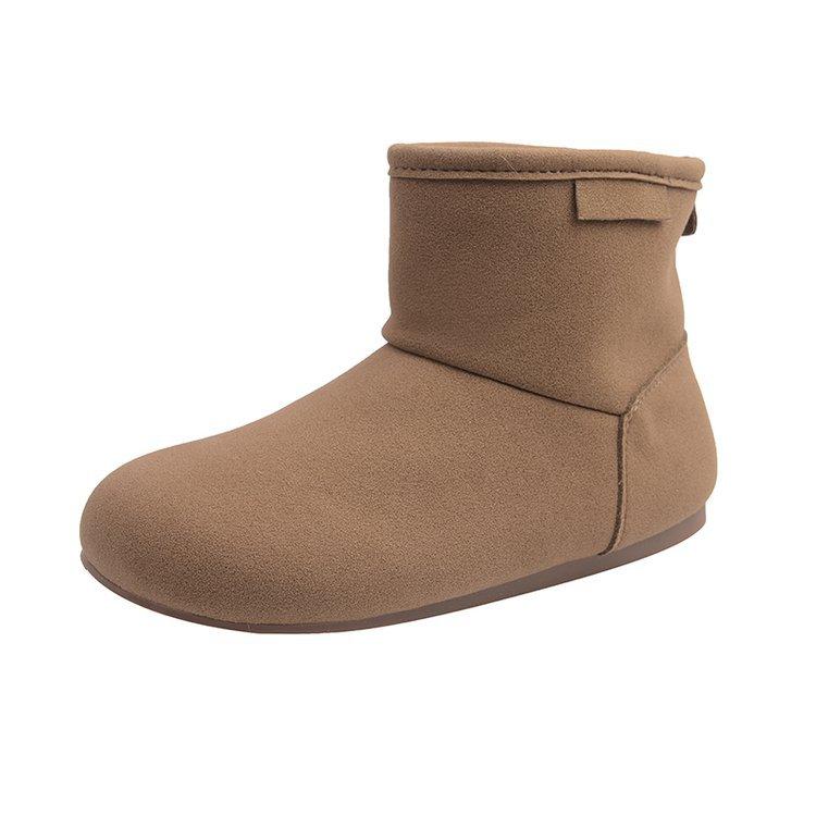 Retro braune Schneestiefel Damen 2025 neu Winter Ein-Pedal rutschfest verdickt warm Damen Schuhe hässlich süße Baumwollschuhe