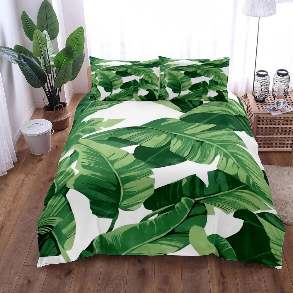 Comforter Tropical Palmtree Leaves Bedding Set King Queen Double Full Twin Single Size Pillow Case Set