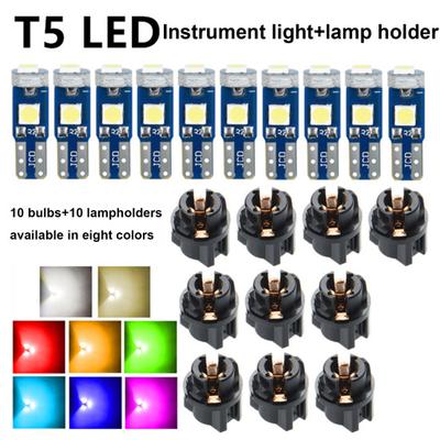 10Pcs T5 Car Dashboard Light Lamp Holder Super Bright 3030-3SMD Chip Twist Lock Socket