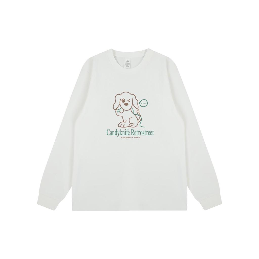 Moe Style Cute Cartoon Dog Print Long Sleeve T-shirt for Students, Autumn/Winter Trendy Top